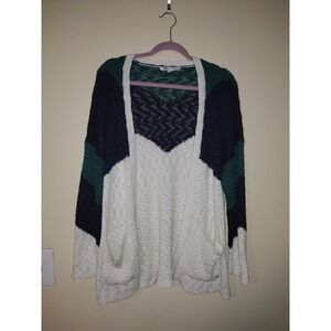 Roxy Women's Colorblock Open Front Cardigan Sweater Teal Navy White‎ XS